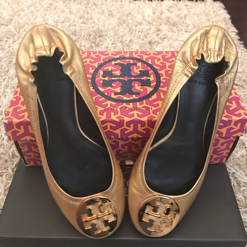 Tory Burch Gold Reva Ballet Flats NWT 7.5M